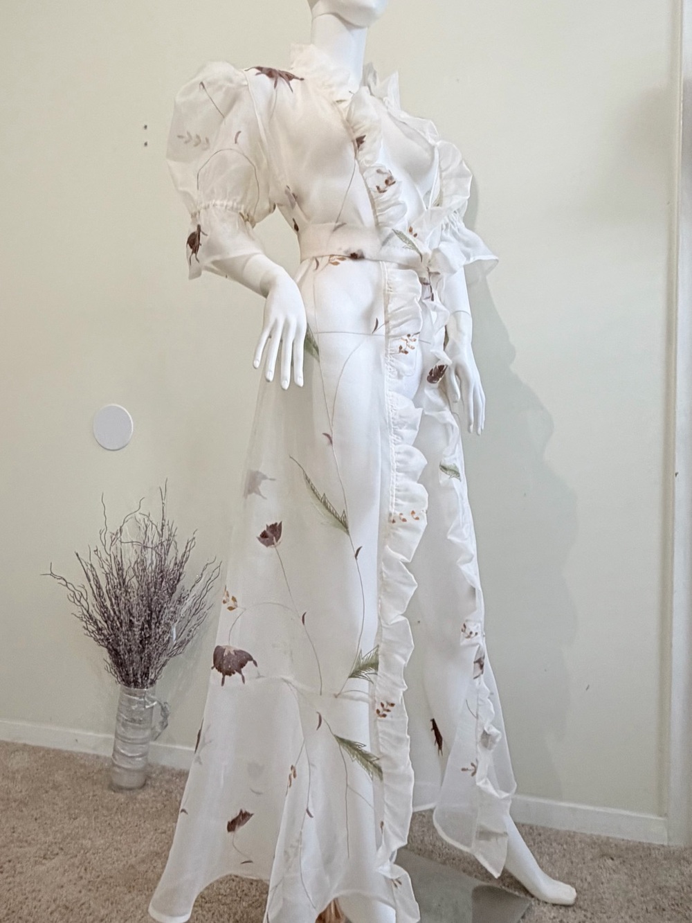 Sheer organza dress with floral embroidery